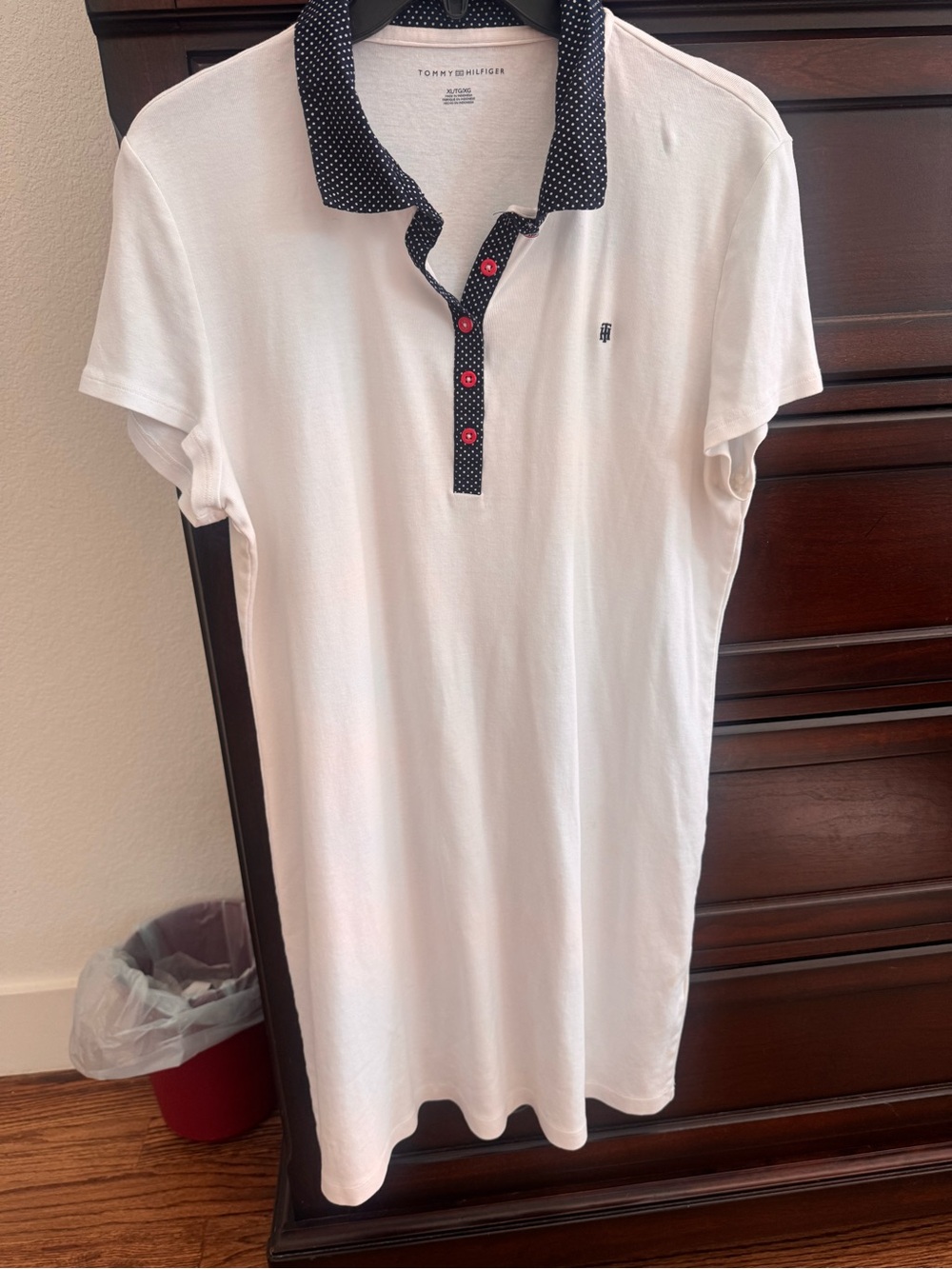 Tommy Hilfiger White Polo Dress with Navy Polka Dot Trim